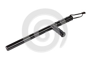 Black classic rubber police tonfa baton isolated on white background