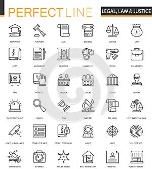 Black classic web Law and justice icons set.