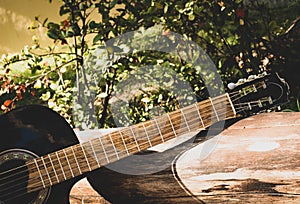 black classical guitar neck close-up photo