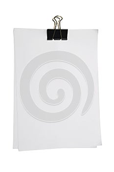 Black clip and white blank note paper