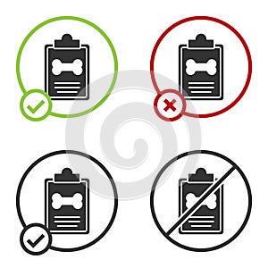 Black Clipboard with medical clinical record pet icon isolated on white background. Health insurance form. Medical check