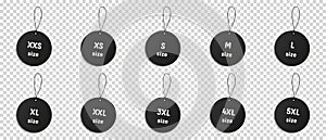 Black Clothing Size Labels - Different Vector Illustrations Isolated On Transparent Background