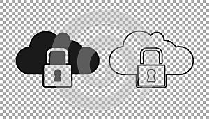 Black Cloud computing lock icon isolated on transparent background. Security, safety, protection concept. Protection of