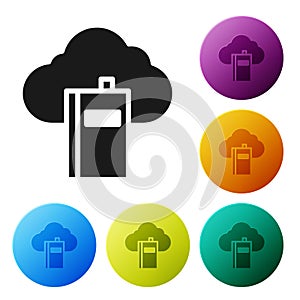 Black Cloud or online library icon isolated on white background. Internet education or distance training. Set icons in color
