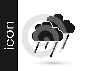 Black Cloud with rain icon isolated on white background. Rain cloud precipitation with rain drops. Vector