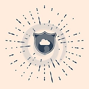 Black Cloud and shield icon isolated on beige background. Cloud storage data protection. Security, safety, protection