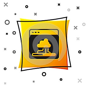 Black Cloud technology data transfer and storage icon isolated on white background. Yellow square button. Vector