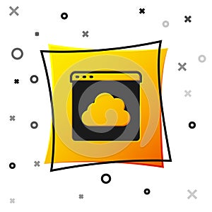 Black Cloud technology data transfer and storage icon isolated on white background. Yellow square button. Vector