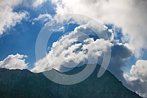 Black cloud and thunderstorm before rainy, Dramatic black clouds and dark sky