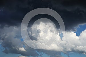 Black cloud and thunderstorm before rainy, Dramatic black clouds and dark sky