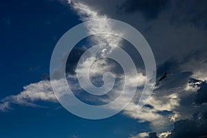 Black cloud and thunderstorm before rainy, Dramatic black clouds and dark sky