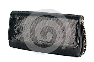 Black clutch isolated on white background.