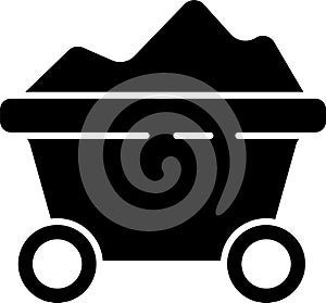 Black Coal mine trolley icon isolated on white background. Factory coal mine trolley. Vector Illustration