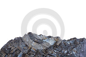 Black coal ore close-up with soft focus. Anthracite coal bar isolaned on white. Natural black coal bar for design.