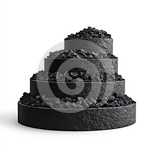 Black coal stack isolated on a white background. 3d illustration.
