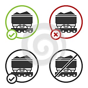 Black Coal train wagon icon isolated on white background. Rail transportation. Circle button. Vector