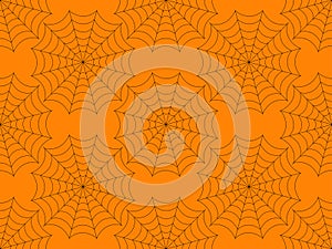 Black cobweb on orange background seamless pattern. Spider web for halloween. Design for wrappers, banners and holiday invitations