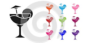 Black Cocktail and alcohol drink with umbrella icon isolated on white background. Set icons colorful. Vector