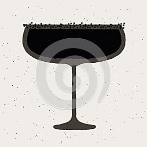Black cocktail with sugar. Dark cocktail in margarita glass. Cocktail Black Widow
