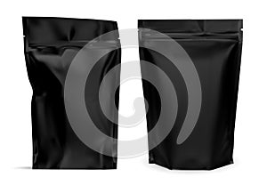 Black coffee bag. Zip protein package mockup design