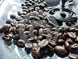 black coffee bean in the coffer machine