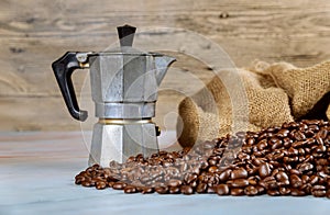 Black coffee beans of coffee maker, espresso machine