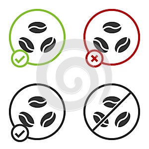 Black Coffee beans icon isolated on white background. Circle button. Vector Illustration