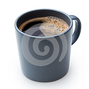 Black coffee in a blue-grey ceramic mug isolated on white