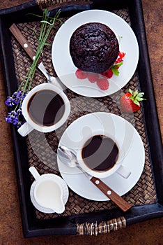 Black Coffee and chocolate muffins for breakfast