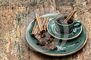 Black coffee with cinnamon and star anise spices