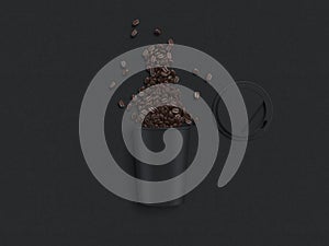 Black coffee cup with beans inside. 3d rendering