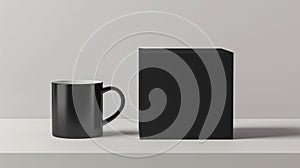 black coffee cup and box mock up isolated on white background, Suitable for various marketing and promotional materials