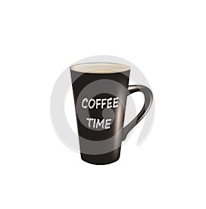 Black coffee cup with coffee time text