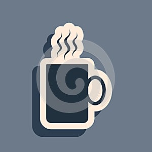 Black Coffee cup flat icon isolated on grey background. Tea cup. Hot drink coffee. Long shadow style. Vector
