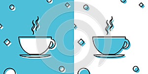 Black Coffee cup icon isolated on blue and white background. Tea cup. Hot drink coffee. Random dynamic shapes. Vector