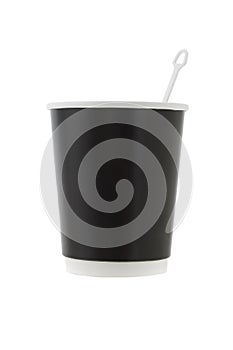 Black coffee cup with stirrer