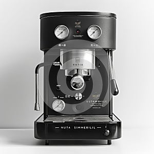 A black coffee maker with a silver handle and two dials photo