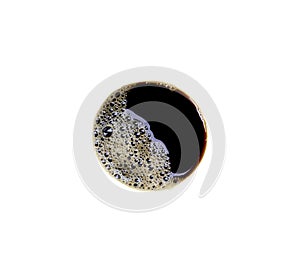 black coffee surface with beautiful half froth isolated on white background with clipping path