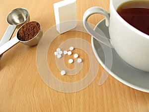 Black coffee with sweetener tablets