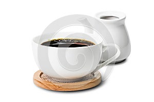 Black coffee in white cup