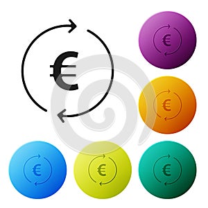 Black Coin money with euro symbol icon isolated on white background. Banking currency sign. Cash symbol. Set icons in