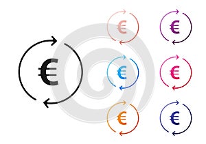 Black Coin money with euro symbol icon isolated on white background. Banking currency sign. Cash symbol. Set icons