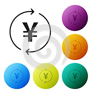 Black Coin money with Yen symbol icon isolated on white background. Banking currency sign. Cash symbol. Set icons in