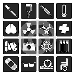 Black collection of medical themed icons and warning-signs