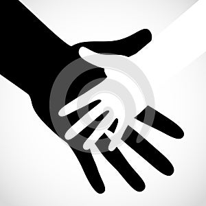 Black color big hand and white small hand vector concept. Help