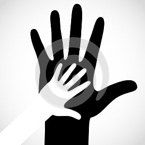 Black color big hand and white small hand vector concept. Help symbol hands vector support emblem.