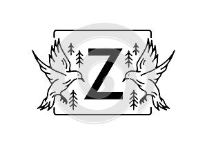 Black color of bird line art with Z initial letter