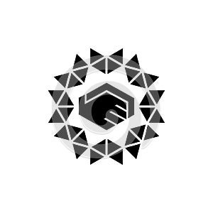 Black color deal icon shaped with triangulation abstract vector design logo illustration