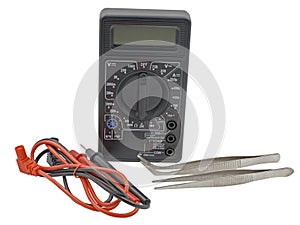 Black color digital multimeter and pincette