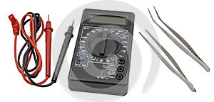 Black color digital multimeter and pincette